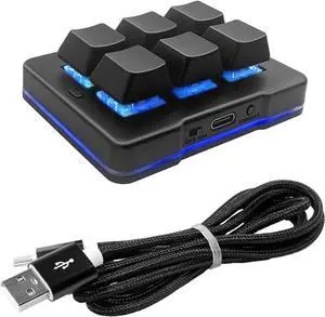 Mini 6Key Keypad, Tri - Mode 2.4G / BT/Wired Mechanical Programmable Gaming Keyboard One Handed Keypad for PC Gaming Office Work Programmable PS (Black)