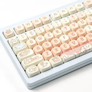 Sumgsn Round Moa Profile Keycaps-132 Keys Cute Pink PBT Keyboard Keycap Set for with Keycaps Puller for Cherry MX Switches Mechanical Keyboard