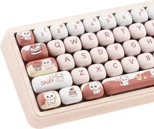 COOMICKEY PBT Keycaps, MOG Profile Cute Cat Key Caps 60 75 100 Percent, 140 Keys Brown White Kawaii Keycaps Set, Custom Keyboard Key Caps for Cherry Gateron MX Switches Keyboard