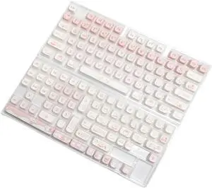 Party Kitten Themed Keycaps Set, 134 Keys Mao Height Cartoon Keycaps for Mechanical Keyboards Customization