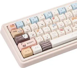 COOMICKEY 140 Keys PBT Keycaps Set, Mao Profile Key Caps, Dye-sub Cute Cat Keycaps for Mechanical Gaming Keyboard, Compatible with Cherry Gateron Kailh MX Structure (Custom Cat-Shaped)