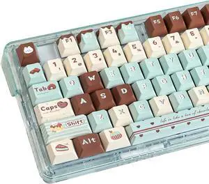 COOMICKEY PBT Keycaps, Cute Keycaps 60% Percent 152 Keys Cherry Profile Custom Key caps Set for Cherry Gateron MX Switches Mechanical KeyboardMint Chocolate