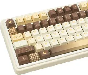 TIMSEKER 145 Keys PBT Keycaps with Dye-Sublimation, Cherry Profile, Retro Brown & Cream Color Theme, Compatible with MX Switches Mechanical Keyboard