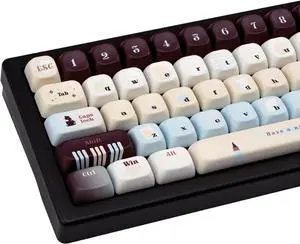 TIMSEKER 145-Key MOA Profile PBT Dye-Sublimation Keycaps - Vintage Blue, Brown & Cream Colorway Custom Keycaps for ANSI/ISO Layout Mechanical Keyboards