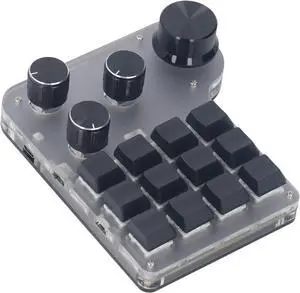 12 Keys 4 Knobs Macro Programmable Keyboard, Blue Switch RGB LED USB C BT 2.4G 3 Modes Gaming Macro KeyPad, Custom Knob KeyPad (not Included Cordless Receiver)