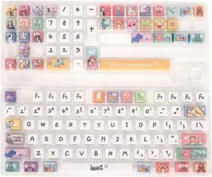 Cartoon Theme Mechanical Keyboard Keycaps, 123 Key PBT Custom Set, Oil Coating, Ergonomic Design, for XDA Like Height, Compatible with Most Mechanical Keyboards