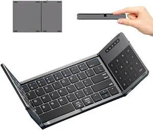 Foldable Bluetooth Keyboard with Touchpad, 210mAh Foldable Portable Travel Keyboard with Trackpad, (Sync up to 3 Devices), Anti-Slip/Anti-Scratch/Anti-Water Stain, Suitable for Office