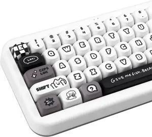 COOMICKEY MOA Profile PBT Keycaps, White and Black Cute Keycaps, Custom Key caps, 131 Keys Keyboard Keycap Set for 61/64/68/84/87/100/104/108 Cherry MX Mechanical Keyboard