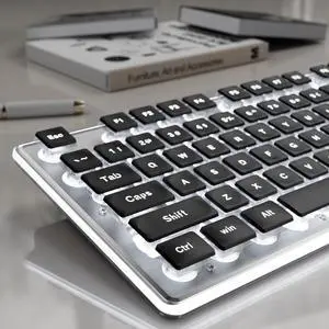 SEUNKWANG EWEADN GX710S Backlit Computer Keyboards, Wired USB Keyboard with White Backlit, Metal Panel, Plug and Play, Pudding Keycaps Full Size Quite Computer Keyboard for Win/PC/Laptop-Black