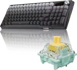 KUTETHY KY95 Series Wireless Mechanical Gaming Keyboard,Pre-lubed Gateron Yellow Switches,98% Gasket Hot Swappable Custom RGB Side Printed PBT Keycaps Keyboard(Misty Blue,Jade 3.0 Yellow switch )