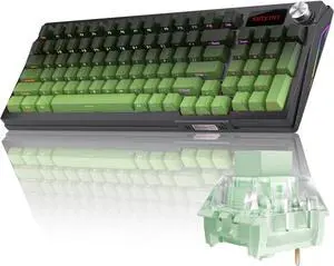 Zhouwang KUTETHY Wireless Mechanical Keyboard with Knob,Pre-lubed Clicky Switches,Tri-Mode BT5.0/2.4GHz/USB-C/Hot Swappable/Gasket Structure/RGB Backlit Computer Gaming Keyboard (Bamboo)