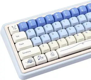 COOMICKEY Blue White PBT Keycaps, FOA Keycaps, Custom Keyboard Keycaps 60 65 75 100 Percent, Minimalist Style Dye Sub Keycaps, 130 Keys Keycaps Set for Cherry Gateron MX Switches Gaming Keyboards