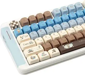 COOMICKEY PBT Keycaps 130 Keys, Dye Sublimation Custom Keycap Set, Blue White Chocolate Cute Keycaps, FOA Profile Keyboard Keycaps for Cherry Gateron MX Switches Mechanical Keyboard