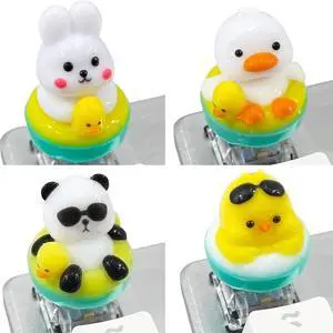 Sanfulin (4 Pack) Cute Duck Rabbit Panda Chick Keycaps- Resin Handmade Replacement Key for MX Mechanical Keyboard, Animals Round Keycap