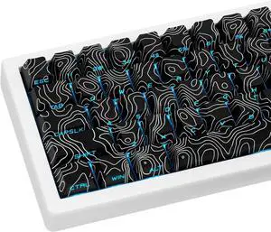 GEKUCAP 131 Keys PBT Keycaps Black Topographic Side Printed Keycaps Dye Sub Shine Through Custom Keycaps Cherry Profile Keyboard Keycap Set for Cherry Gateron MX Switches Mechanical Keyboard