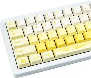 130 Keys PBT Cherry Profile Keycaps, Minimalist Cream Keycaps Set, White and Yellow Custom Keycaps, Thick Five Side Dye Sublimation Keycaps for Mechanical Gaming Keyboard