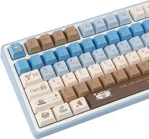 130 Keys Aesthetic Blue Keycaps Set, PBT Cherry Profile Keycaps, Custom Five Side Dye Sub Keycaps, Chocolate Keycaps Blue and Cream Keycaps 1.7mm Thick PBT Keycaps for Mechanical Keyboard