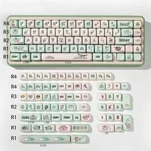 Ubxvamm 1Set Cartoon Keycaps Set Milk Green Colorful Theme for 60/64/84/98/108 Gaming Mechanical Keyboards