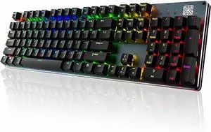 Black Emblem Mechanical Gaming Keyboard with Clicky Blue Switches, RGB Backlit Full Size 104 Key Programmable Wired Keyboard with Aluminum Base for Gaming/Typing/PC/Mac