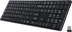Wireless Keyboard-2.4G Ultra Slim Quiet Full Size Matte USB PC Computer Keyboard,19 Multimedia Keys,Number Pad,Plug&Play,Lag-Free Ergo,Long Battery life for Desktop,Laptop,Smart TV,MAC,Windows,QWERTY