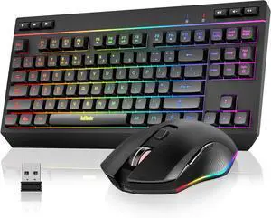 RedThunder K20 TKL Wireless Keyboard and Mouse Combo, Adjustable RGB Backlit Rechargeable Battery, Compact Layout Keyboard with Dedicated Multimedia Keys + Optical Mice for PC/Laptop(Black)