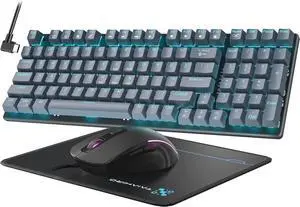 Mechanical Gaming Keyboard and Mouse, LED Backlit 98-Key Floating Keycap & 4 DPI RGB Gaming Mouse with Mouse Pad, Full Anti-Ghost Light Up Wired Computer Keyboards for MAC PC Gamer Accessories, Gray