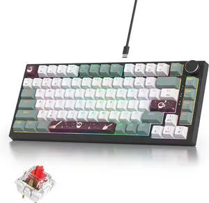 75% Green Mechanical Gaming Keyboard, Hot Swappable RGB Custom Keyboard with Knob, Gasket Mount Wired TKL Red Switch Keyboard 75 Percent, Creamy Mechanical Keyboard (82 Green White)