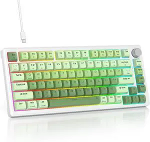 SbocKeeb 75% Green Mechanical Keyboard Gasket with Knob, Custom Wired Creamy Gaming Keyboard TKL 75 Percent Hot Swappable RGB Backlit, Pre-lubed Switch for Win/MAC, Green