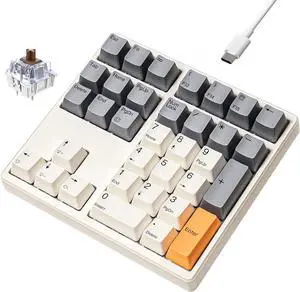 Mechanical Number Pad,34 Key Wired USB Numeric Keypad with Gateron Brown Switches, White Backlit Hot Swappable Numpad with PBT Keycaps for Laptop, MacBook,PC Desktop (Retro Beige,Brown Switch)