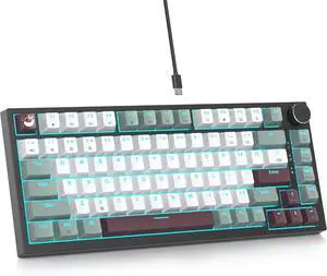 75% Wired Keyboard with Knob, 75 Percent Gaming Keyboard Hot Swappable Gasket Mount,Red Switch,RGB Backlit 82 Keys TKL Mechanical Keyboard,NKRO Compact Keyboard for PC Laptop Windows Gamer(Mist)