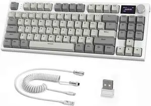 RK86 RGB 75% Wireless Gasket Mechanical Keyboard,Triple Mode Bluetooth5.0/2.4G/USB-C 82 Keys Hot Swappable Gaming Keyboard 4000 mAH Battery w/Knob & 1.2'' HD OLED Display,Custom Linear Switches