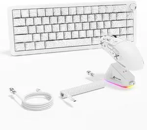 ATTACK SHARK X11 & X65 PRO HE Rapid Trigger Hall Effect Keyboard,60% Magnetic Keyboard 8K Polling Rate RGB Hot Swap,Wireless Gaming Mice with Charging Dock 22K DPI,BT/2.4Ghz/Wired,Coiled Cable-White