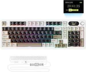 ATTACK SHARK X98PRO Wireless Mechanical Keyboard,Multi-Function Knob&TFT Screen,Tri-Mode BT/2.4GHz/USB-C Keyboard,Hot-Swappable RGB Backlit,4000mAh 98 Keys,Cloud Drive,for Win/Mac/Linux-Creamy White