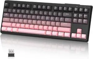 ZIYOU LANG M87 Wireless Gaming Keyboard Mechanical Feel Silent RGB Backlit Bluetooth/2.4Ghz Dual Mode PBT Gradient Keycaps Ergonomic Design 75% Compact Keyboard for MAC/Win/PC-Pink