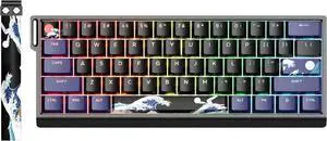 x XVX 60% Percent Keyboard with Strap, H61 Wired Aluminum Gaming Keyboard, Hot Swappable, Kanagawa Anime PBT Keycaps, RGB Backlit, Cherry Profile, Sound Absorbing Pads, Creamy Linear Switch