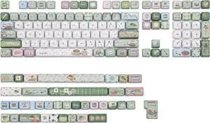KiiBOOM Sprout Picnic Keycap Set, 144 Keys MOA Profile PBT Keycaps for Mechanical Keyboard, Compatible with ANSI/ISO, 60%, 65%, 75%, TKL, Full-Sized Layout