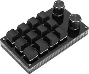One Handed Programmable Mechanical Keyboard, 12 Keys RGB Programmable Macro Keyboard with Knob Plug and Play Multifunctional Mechanical Gaming Keypad Function Keypad for Windows(Full Black)