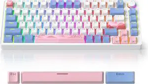 iRoboosta 75% Pink Mechanical Gaming Keyboard, Compact 82 Key Hot Swappable Keyboard with Knob, RGB Backlit OEM Profile, Wired USB Keyboard with Linear Switches for Windows Mac (82 Pink)