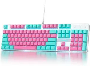SbocKeeb RGB Pink Gaming Keyboard, 104 Keys Wired Mechanical Keyboard Full Size, Creamy Keyboard with Number Pad, Linear Red Switch NKRO Full Size Mechanical Keyboard for Windows Laptop PC Gamer