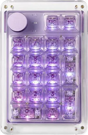 Phantom 21 Hot Swappable Crystal Acrylic Numpad, BT5.0/2.4GHz/USB-C Triple Mode NKRO Programmable Numeric Keypad with Knob, South-Facing RGB, 1900mAh Battery for Win/Mac (Purple)