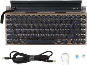 Typewriter Keyboard, 83 Keys Retro Mechanical Keyboard Blueteeth 5.0 Wireless Mirco USB PC Keyboard, Multi Devices Connection Backlit Gaming Keyboard for Desktop PC/Laptop Mac/Phone