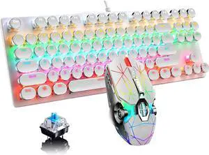 Gaming Keyboard,Retro Punk Typewriter Style,Mechanical Keyboard Blue Switch with 9 True RGB Backlight Modes,Gaming and Office use, Stylish Pink Mechanical Keyboard (Round keycap) (White Set)