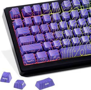 HITIME XVX Shine Through Keycaps w/IMD Tech, Custom Topographic Keycaps 60 75 100 Percent, Purple Key Cap Set 118 Keys Lines Backlit, OEM Profile Side Printed for Keyboards