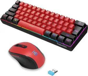 Snpurdiri 2.4G Wireless Gaming Keyboard and Mouse Combo, 60 Percent Wireless Keyboard and Ergonomic Vertical Feel Small Mouse (Black & Red)