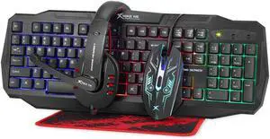 Rainbow Backlit Gaming Keyboard Mouse 4D Headset and Mousepad CM-406 KIT 104 Keys Switch Rating 10 Million USB Cable 1.5m