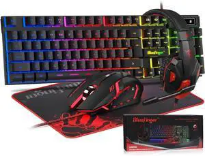 BlueFinger RGB Gaming Keyboard and Backlit Mouse and Headset Combo, USB Wired Backlit Keyboard, LED Gaming Mouse Set, Headset with Microphone for Laptop PC Computer Game and Work