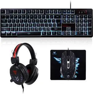 Gaming Keyboard Set Set Wired Monochrome Backlight Keyboard Breathing Light Gaming Set Combo