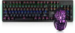 Mechanical Keyboard and Combo N-Key Rollover Red Switch Wired Gaming Backlit Keyboard 2400DPI 04Keys