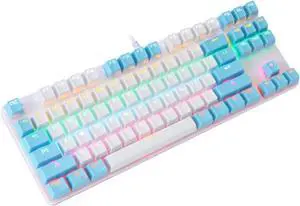 SHOWERORO RGB Backlit Mechanical Keyboard Key Wired USB with Key Ghosting Blue Durable Double Molding Frosted