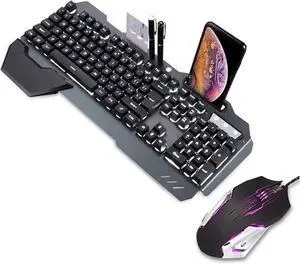 HCUCTOS Gaming Keyboard and Mouse Set,LED Backlit Mechanical Feel Business Office Keyboard Colorful Breathing Backlit Gaming Mouse